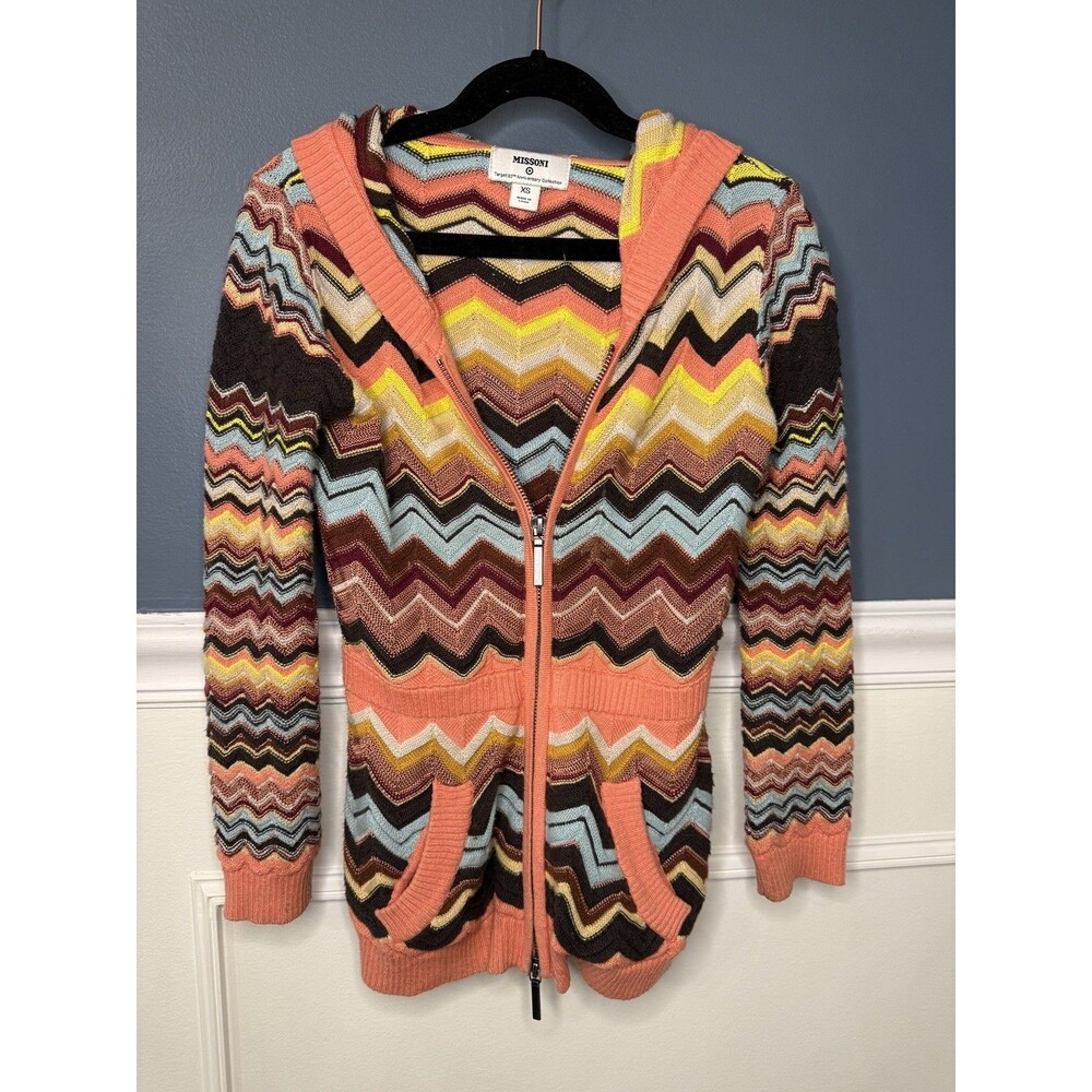 Missoni for Target Kids XS Chevron Zig Zag Hooded Zip Cardigan Sweater Coral